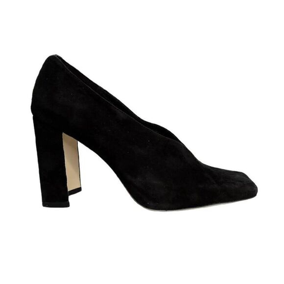 Jeffrey Campbell Black Suede High Vamp Square Toe Block Heel Pumps - Picture 1 of 7